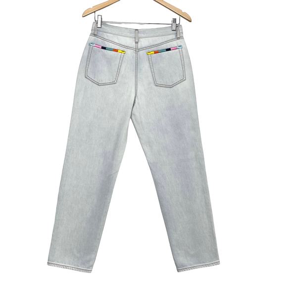 Something Navy Embroidered Straight Leg Jeans Sz 8 Light Wash Crop High Rise - Picture 12 of 12